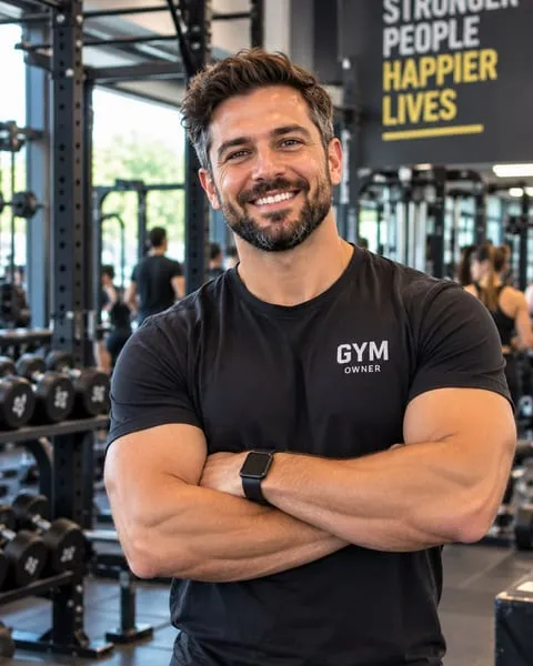 Daniel Ruiz, gym owner, arms folded on his gym floor